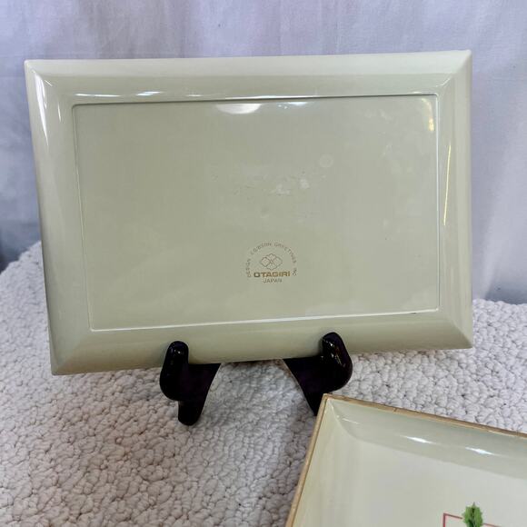 Gibson Greetings Chickadees & Holly Otagiri Lacquerware Snack Tray Set of 8 VTG - Picture 3 of 11